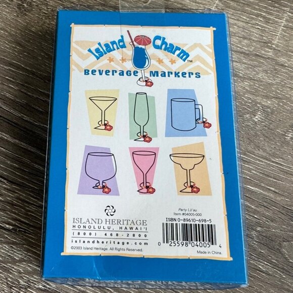 Set of 6, Island Charm Tropical Hawaiian Beverage Wine Drink Markers. - Picture 3 of 4